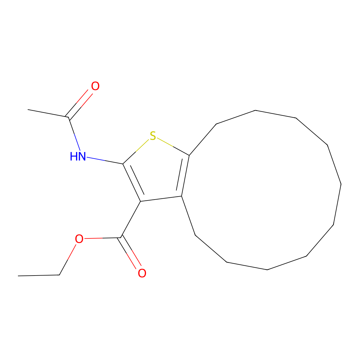 Ethyl 2-(acetylamino)-4,5,6,7,8,9,10,11,12,13-decahydrocyclododeca[b]thiophene-3-carboxylate molecular structure, CAS 213192-27-9