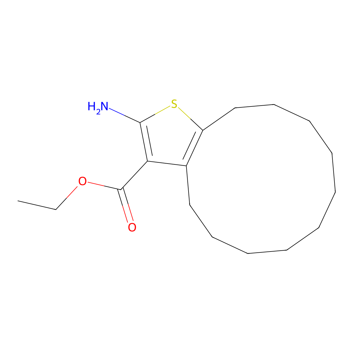 Ethyl 2-amino-4,5,6,7,8,9,10,11,12,13-decahydrocyclododeca[b]thiophene-3-carboxylate molecular structure, CAS 213192-28-0