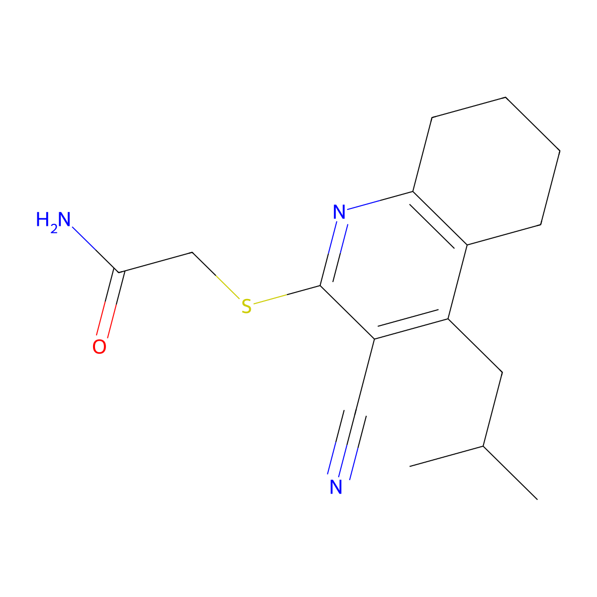 2-[[3-Cyano-4-(2-methylpropyl)-5,6,7,8-tetrahydroquinolin-2-yl]sulfanyl]acetamide molecular structure, CAS 213203-92-0