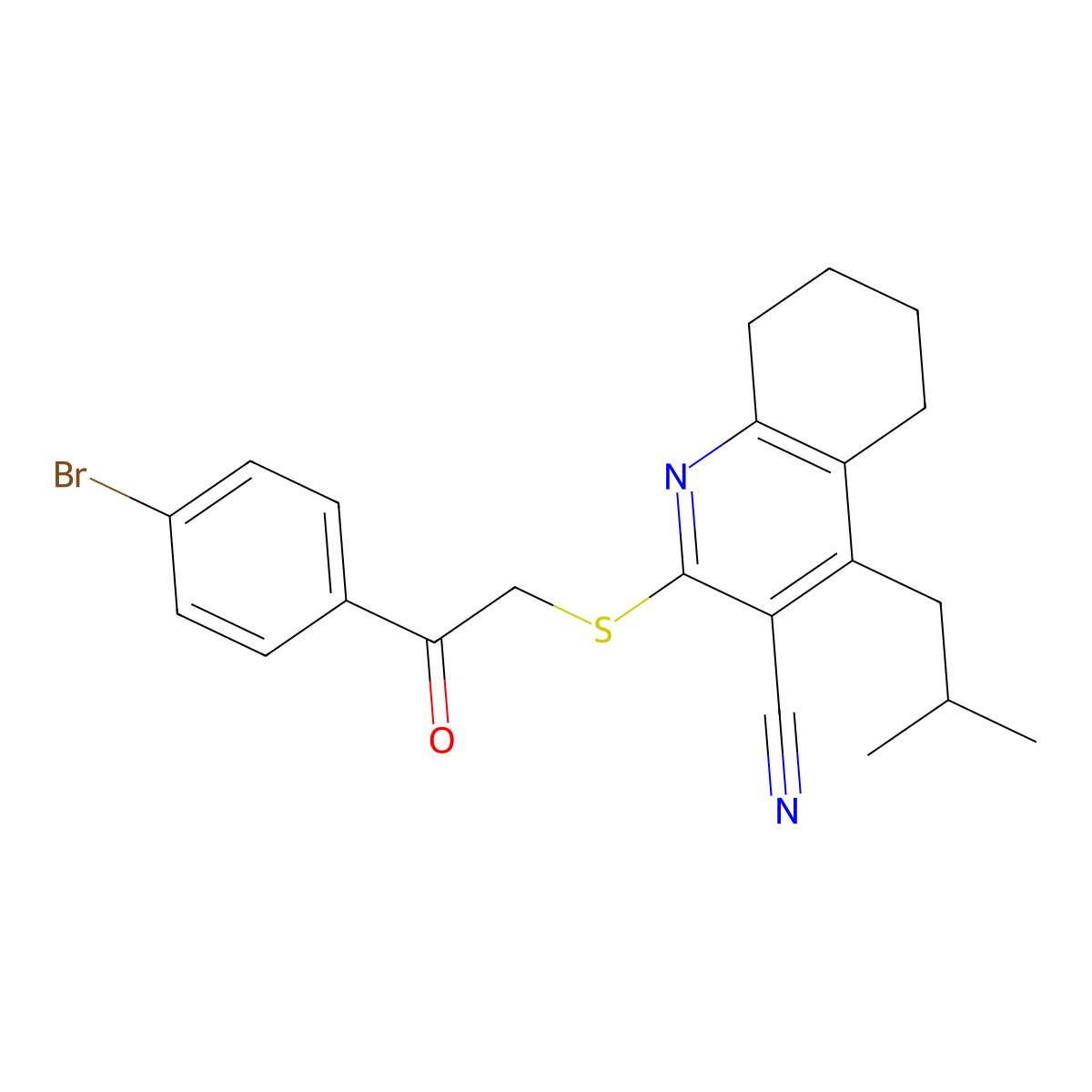 2-[2-(4-Bromophenyl)-2-oxoethyl]sulfanyl-4-(2-methylpropyl)-5,6,7,8-tetrahydroquinoline-3-carbonitrile molecular structure, CAS 213203-93-1