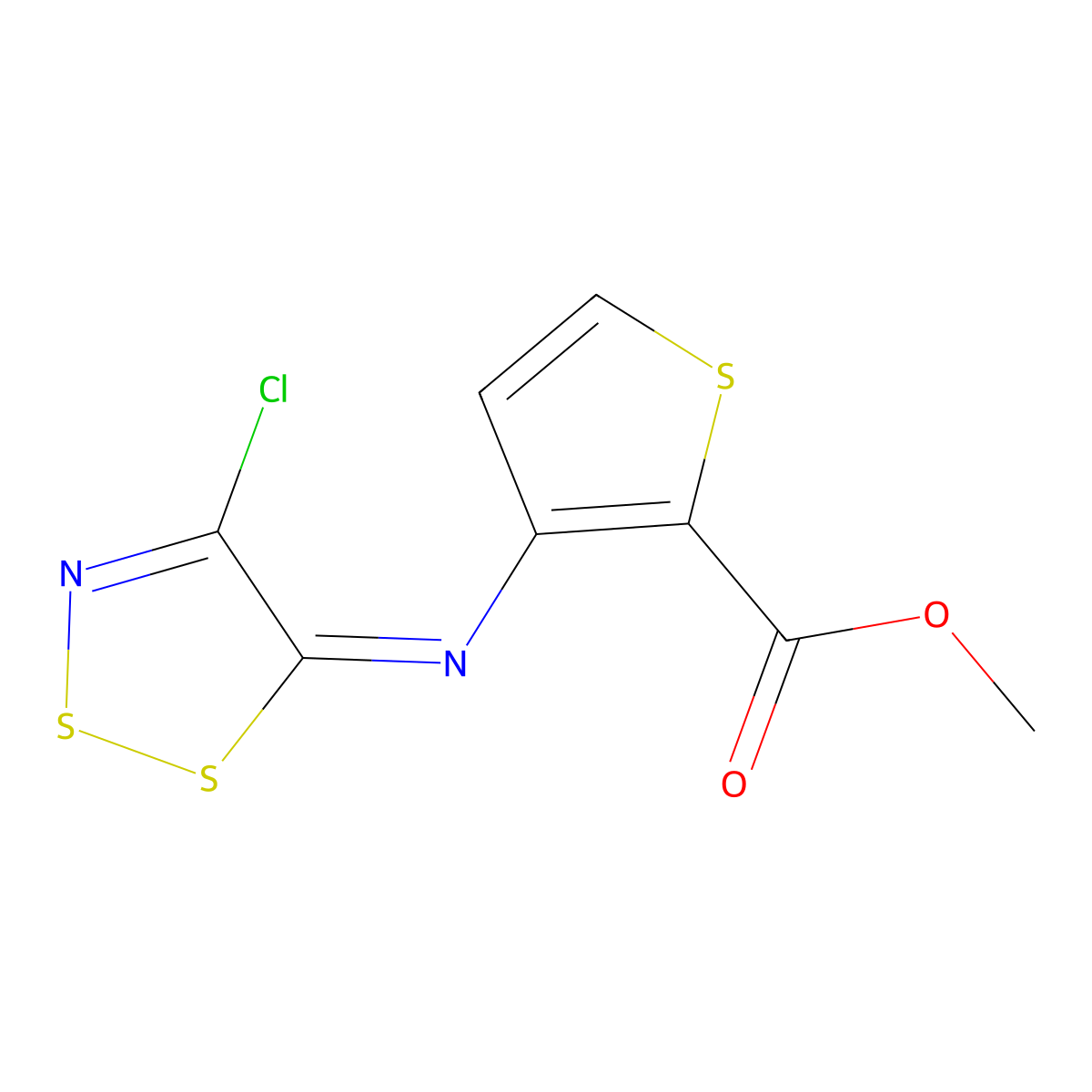 methyl 3-[(4-chloro-5H-1,2,3-dithiazol-5-yliden)amino]-2-thiophenecarboxylate molecular structure, CAS 213212-11-4