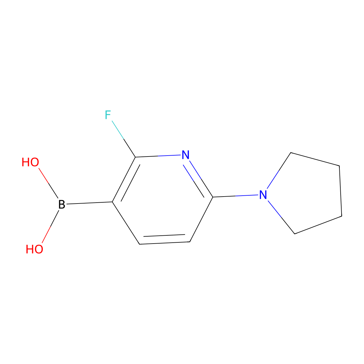 (2-Fluoro-6-(pyrrolidin-1-yl)pyridin-3-yl)boronic acid molecular structure, CAS 2132382-87-5