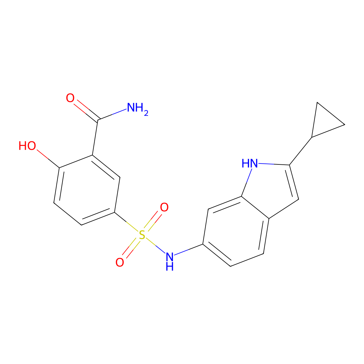 5-[(2-Cyclopropyl-1H-indol-6-yl)sulfamoyl]-2-hydroxybenzamide molecular structure, CAS 2132396-40-6