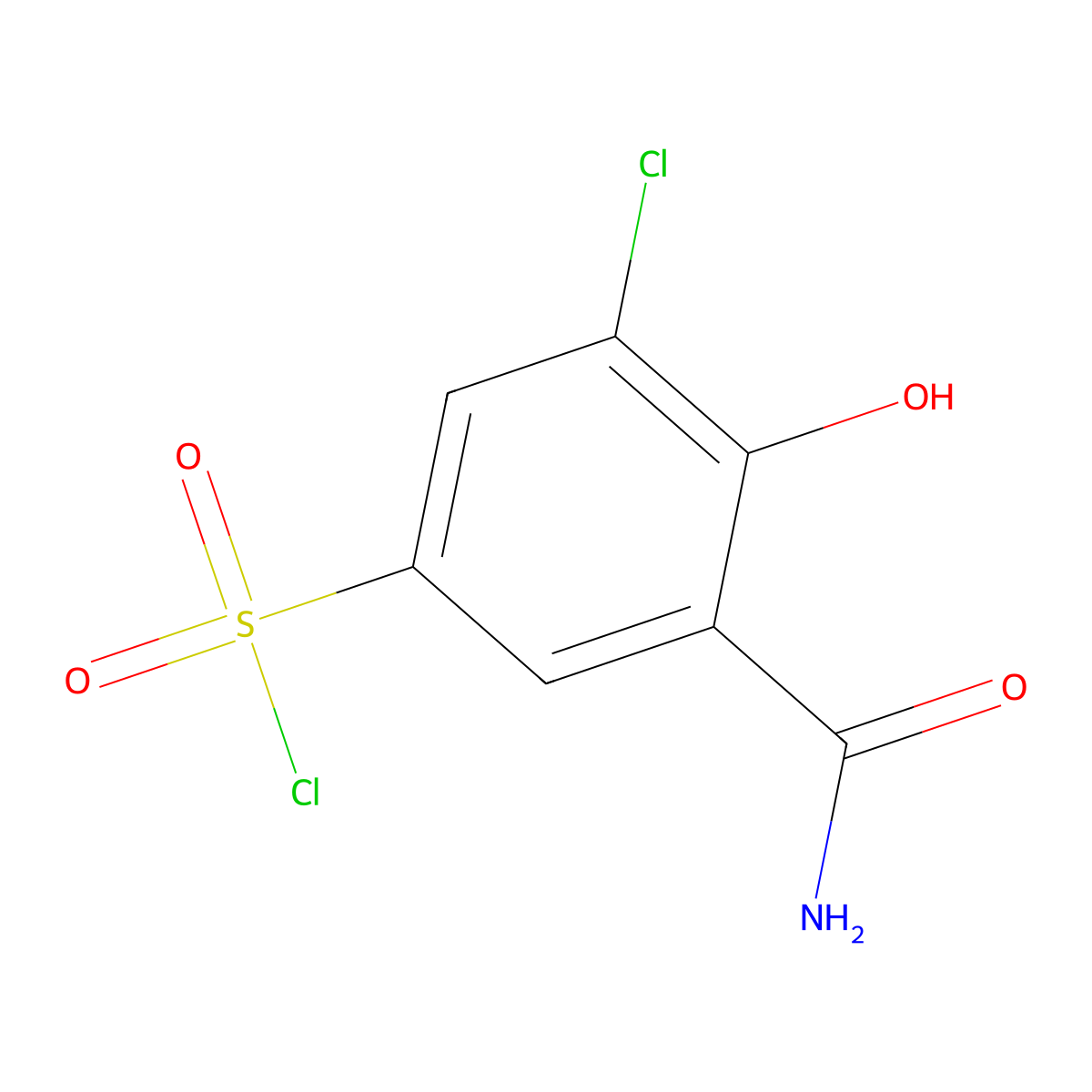 3-Carbamoyl-5-chloro-4-hydroxybenzenesulfonyl chloride molecular structure, CAS 2132397-60-3