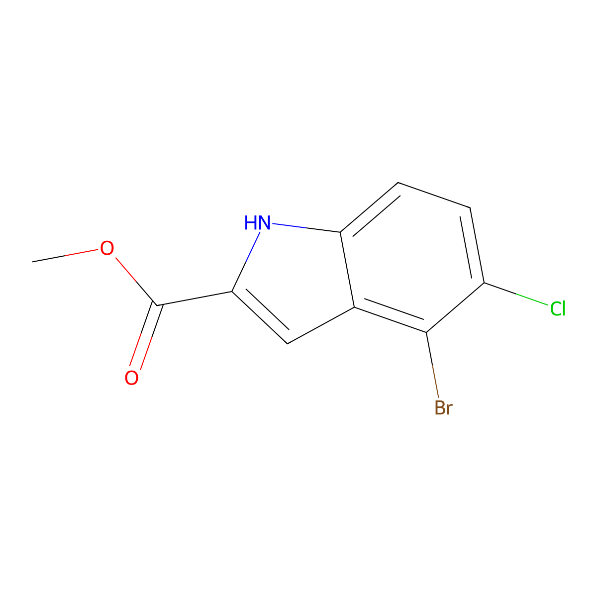 Methyl 4-bromo-5-chloro-1H-indole-2-carboxylate molecular structure, CAS 2132418-22-3