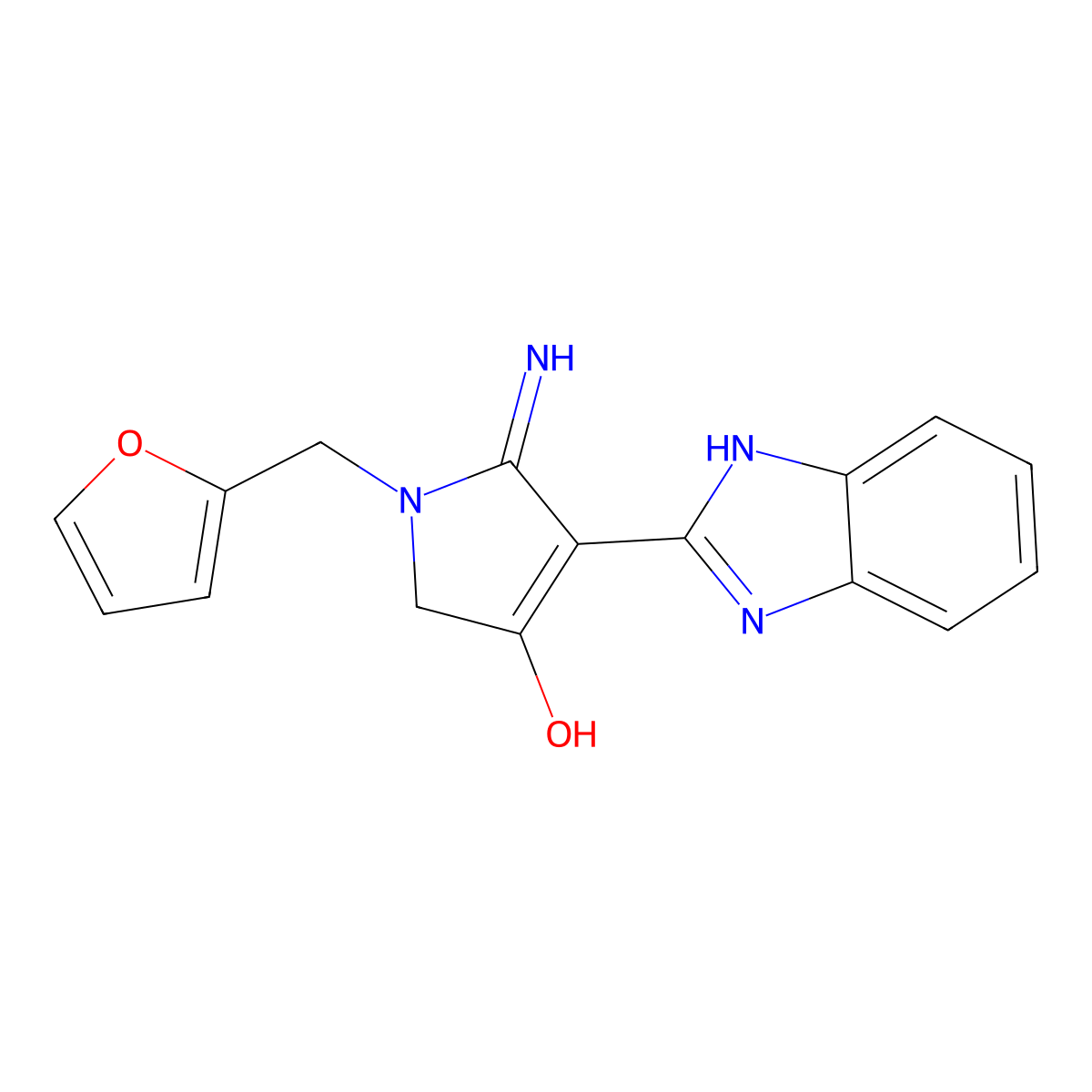 5-amino-4-(1H-benzo[d]imidazol-2-yl)-1-(furan-2-ylmethyl)-1H-pyrrol-3(2H)-one molecular structure, CAS 213251-10-6