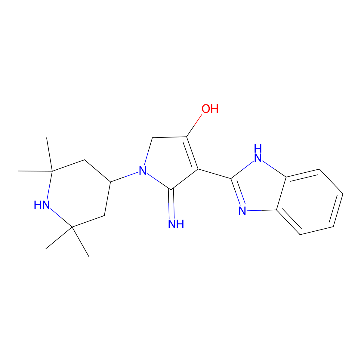 4-(1H-benzimidazol-2-yl)-5-imino-1-(2,2,6,6-tetramethylpiperidin-4-yl)-2,5-dihydro-1H-pyrrol-3-ol molecular structure, CAS 213251-11-7