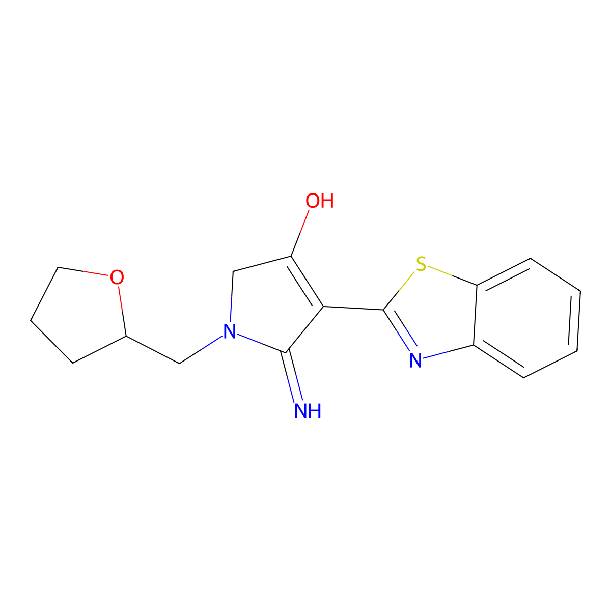 5-amino-4-(benzo[d]thiazol-2-yl)-1-((tetrahydrofuran-2-yl)methyl)-1H-pyrrol-3(2H)-one molecular structure, CAS 213251-21-9