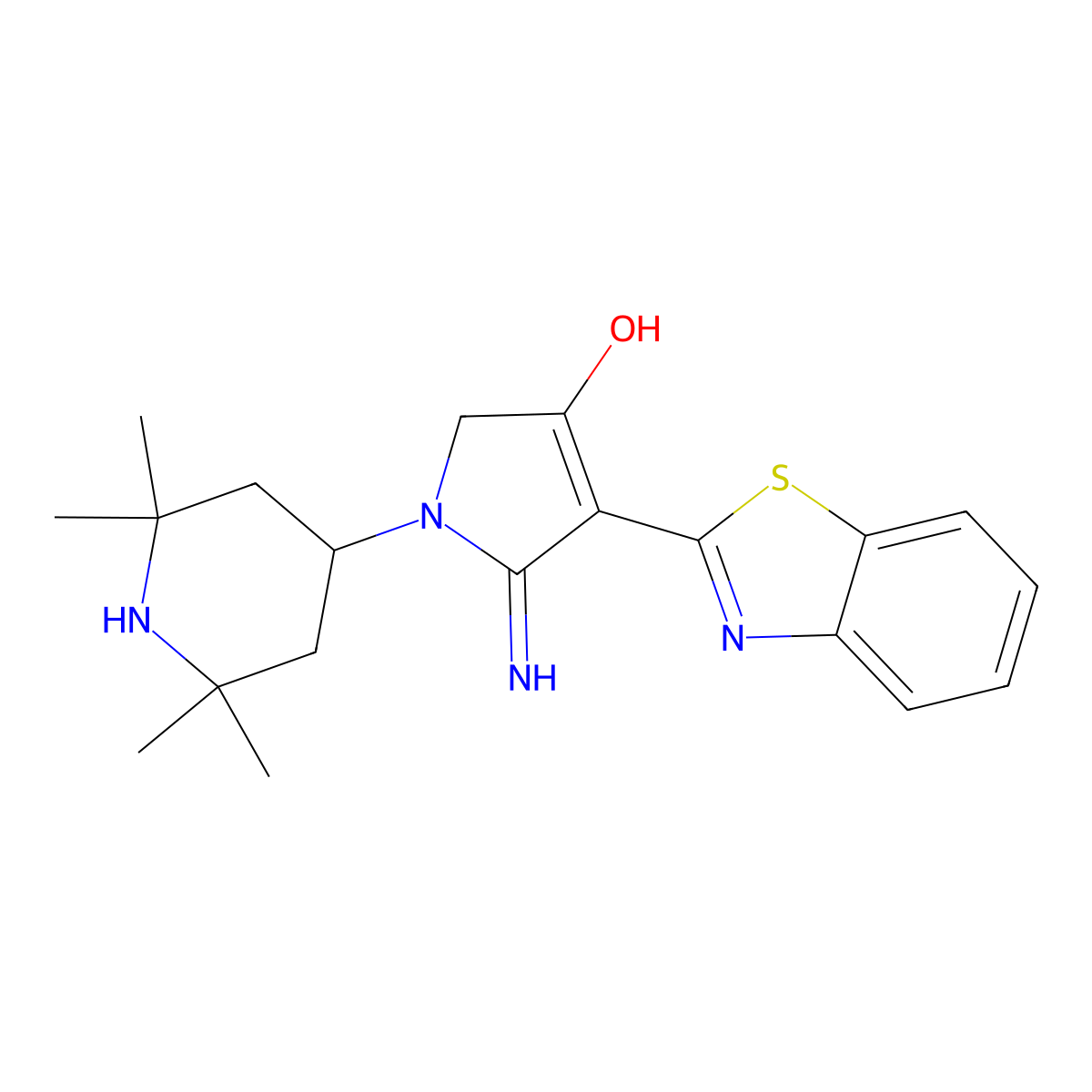 4-(1,3-benzothiazol-2-yl)-5-imino-1-(2,2,6,6-tetramethylpiperidin-4-yl)-2,5-dihydro-1H-pyrrol-3-ol molecular structure, CAS 213251-23-1