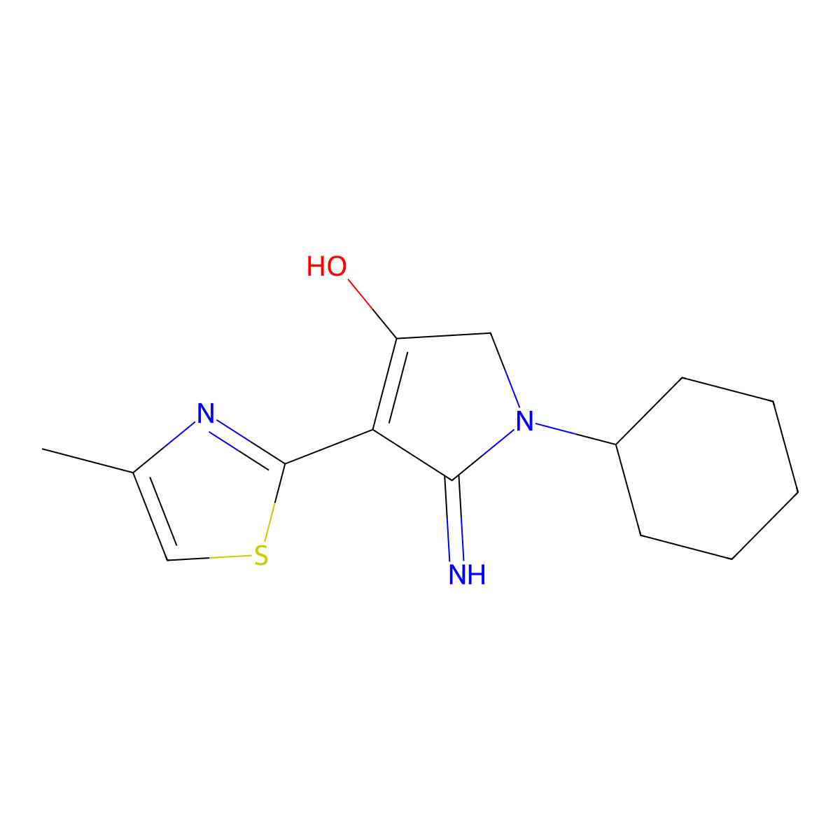 5-amino-1-cyclohexyl-4-(4-methylthiazol-2-yl)-1H-pyrrol-3(2H)-one molecular structure, CAS 213251-29-7