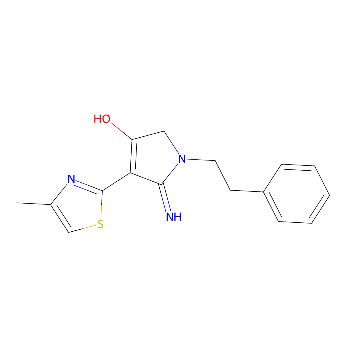 5-amino-4-(4-methyl-1,3-thiazol-2-yl)-1-(2-phenylethyl)-1,2-dihydro-3H-pyrrol-3-one molecular structure, CAS 213251-30-0
