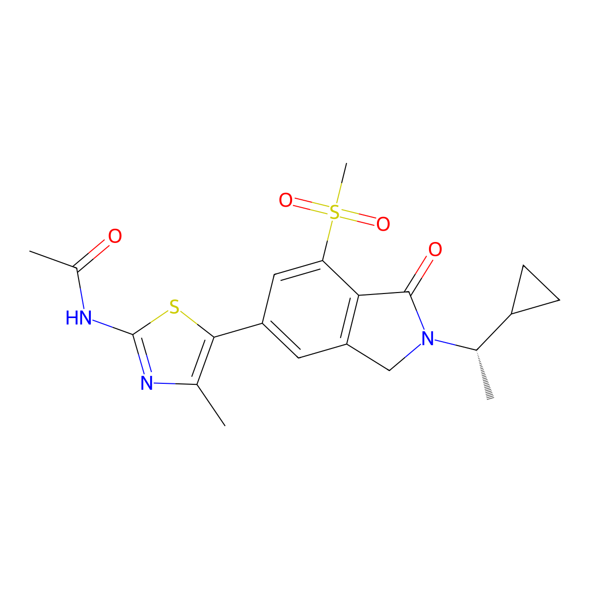 (S)-N-(5-(2-(1-cyclopropylethyl)-7-(methylsulfonyl)-1-oxoisoindolin-5-yl)-4-methylthiazol-2-yl)acetamide molecular structure, CAS 2132961-46-5