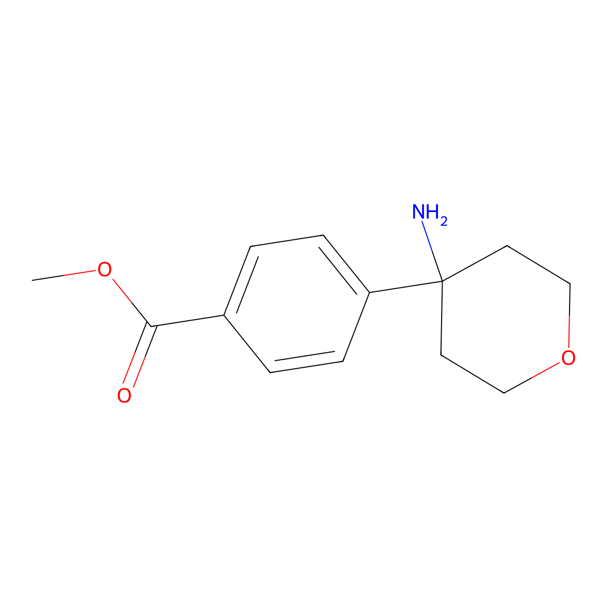Methyl 4-(4-aminotetrahydro-2H-pyran-4-yl)benzoate molecular structure, CAS 2132970-37-5