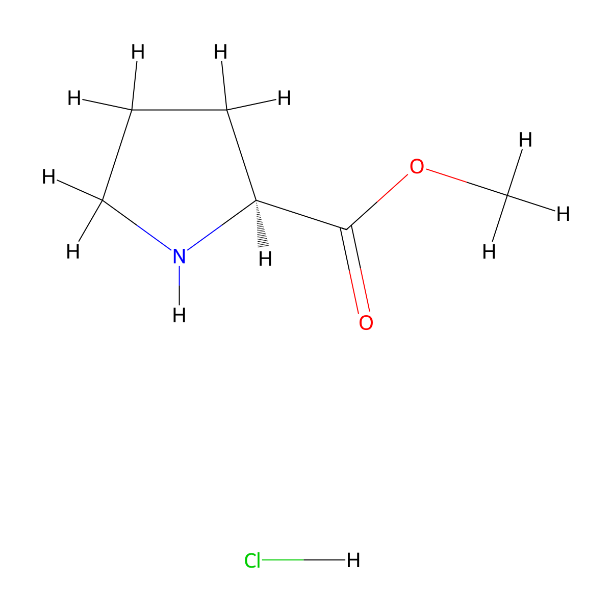 methyl L-prolinate hydrochloride molecular structure, CAS 2133-40-6