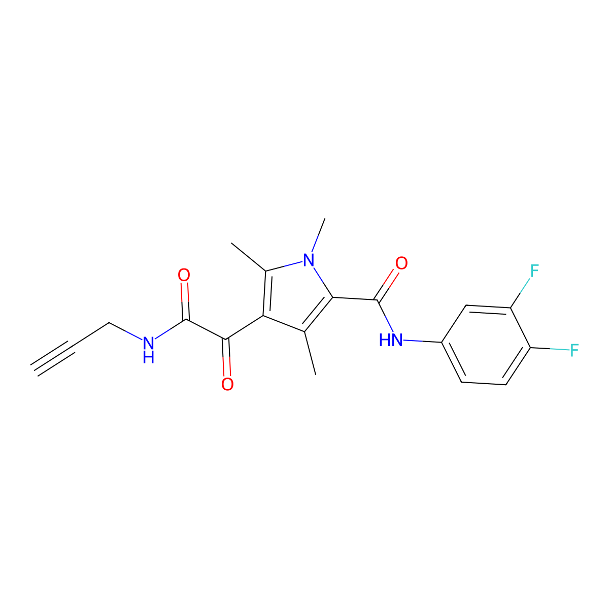 N-(3,4-Difluorophenyl)-1,3,5-trimethyl-4-[2-oxo-2-(prop-2-ynylamino)acetyl]pyrrole-2-carboxamide molecular structure, CAS 2133017-36-2