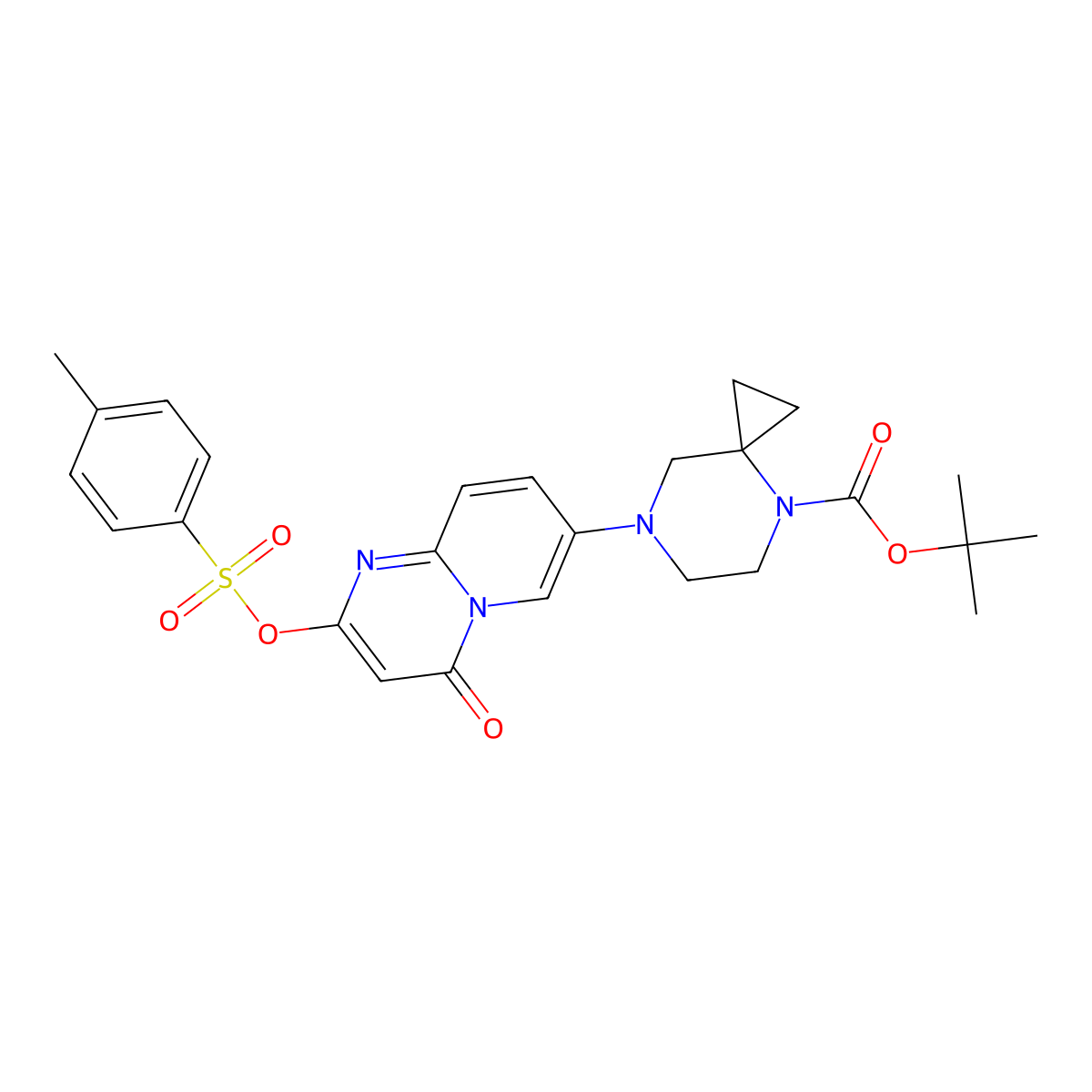 tert-butyl 7-{2-[(4-methylbenzenesulfonyl)oxy]-4-oxo-4H-pyrido[1,2-a]pyrimidin-7-yl}-4,7-diazaspiro[2.5]octane-4-carboxylate molecular structure, CAS 2133298-73-2