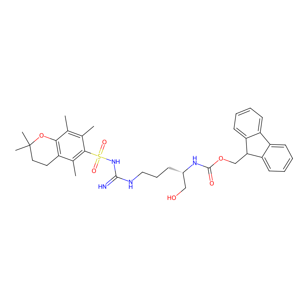 N-alpha-(9-Fluorenylmethyloxycarbonyl)-N'-(2,2,5,7,8-pentamethylchroman-6-sulfonyl)-L-argininol molecular structure, CAS 213336-24-4
