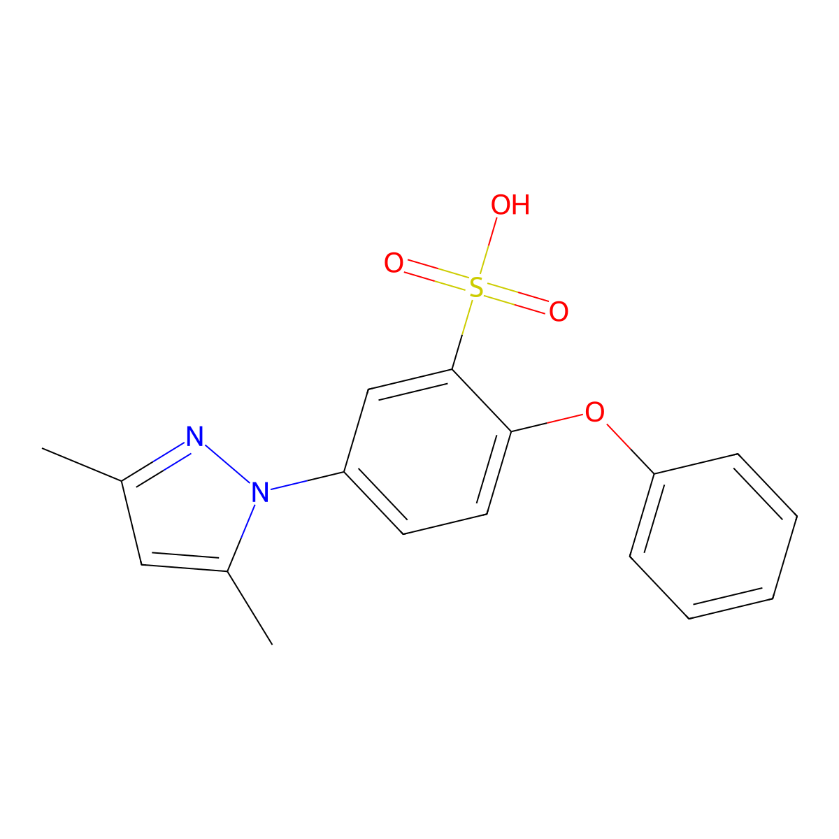 5-(3,5-dimethyl-1H-pyrazol-1-yl)-2-phenoxybenzenesulfonic acid molecular structure, CAS 213343-14-7
