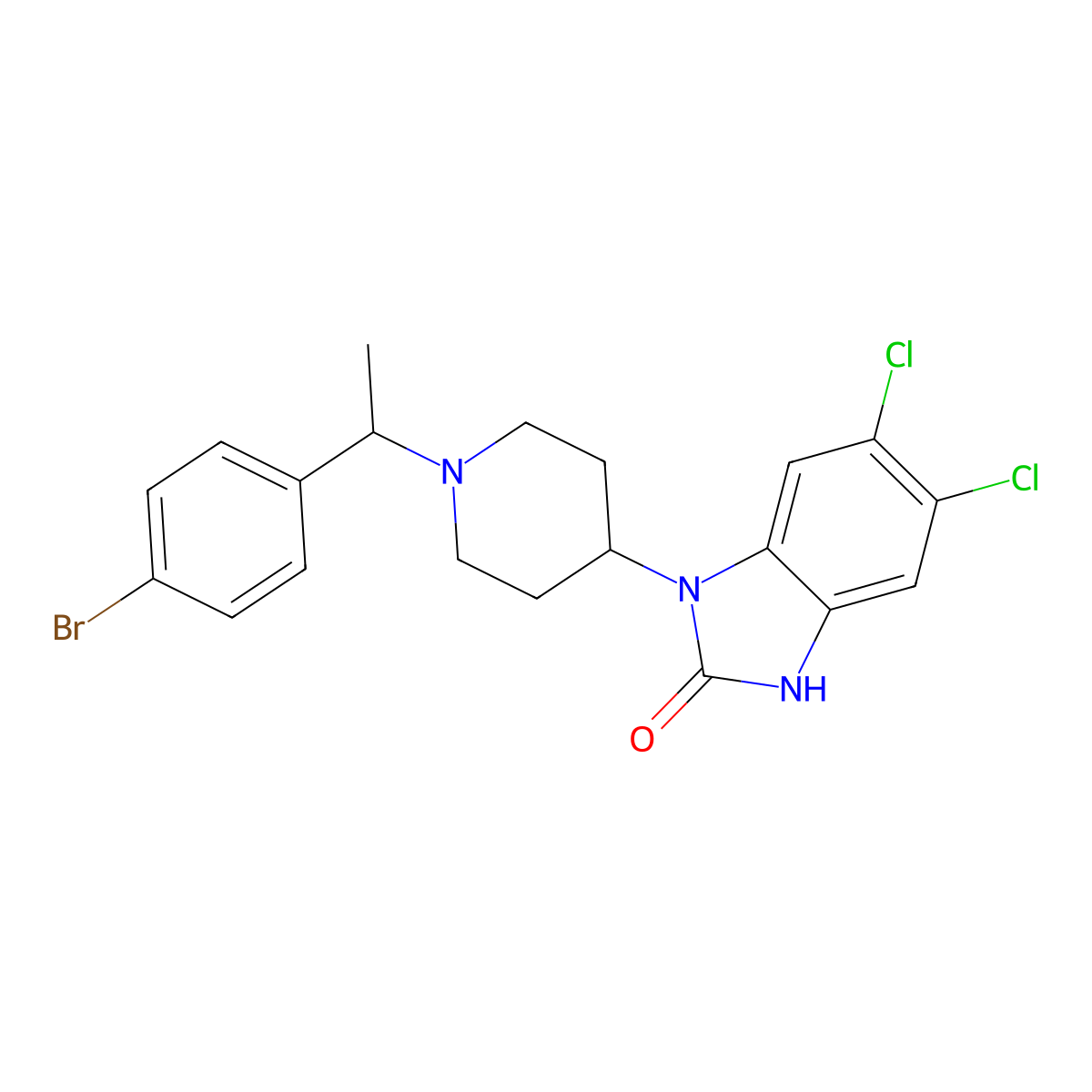 1-(1-(1-(4-bromophenyl)ethyl)piperidin-4-yl)-5,6-dichloro-1H-benzo[d]imidazol-2(3H)-one molecular structure, CAS 2133455-40-8