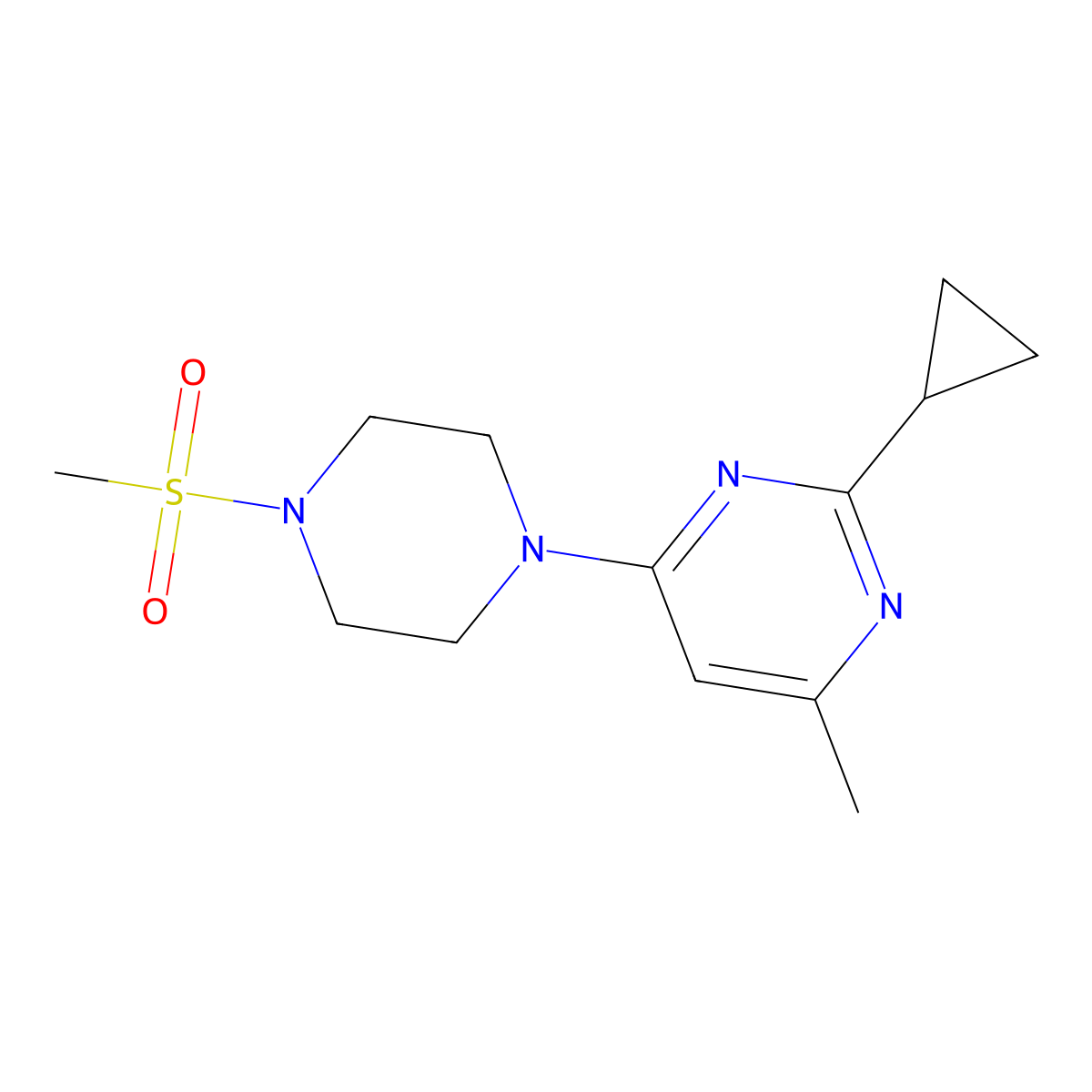 2-Cyclopropyl-4-(4-methanesulfonylpiperazin-1-yl)-6-methylpyrimidine molecular structure, CAS 2133740-11-9