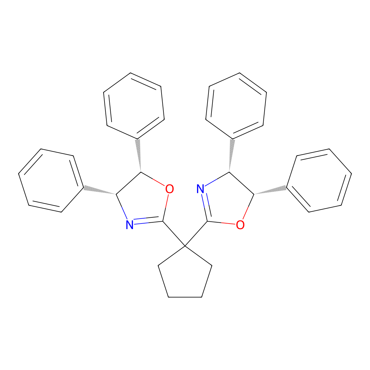 (4R,4'R,5S,5'S)-2,2'-(Cyclopentane-1,1-diyl)bis(4,5-diphenyl-4,5-dihydrooxazole) molecular structure, CAS 2133827-34-4