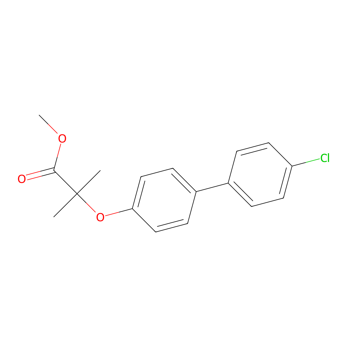 Methyl 2-((4'-chloro(1,1'-biphenyl)-4-yl)oxy)-2-methylpropanoate molecular structure, CAS 21340-68-1