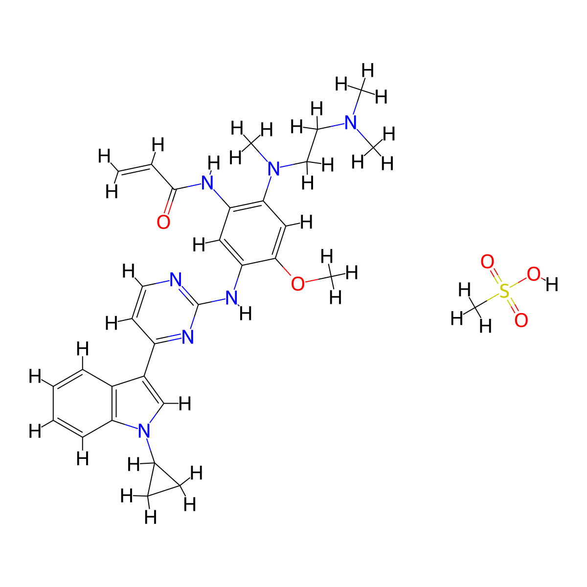 Almonertinib mesylate molecular structure, CAS 2134096-06-1