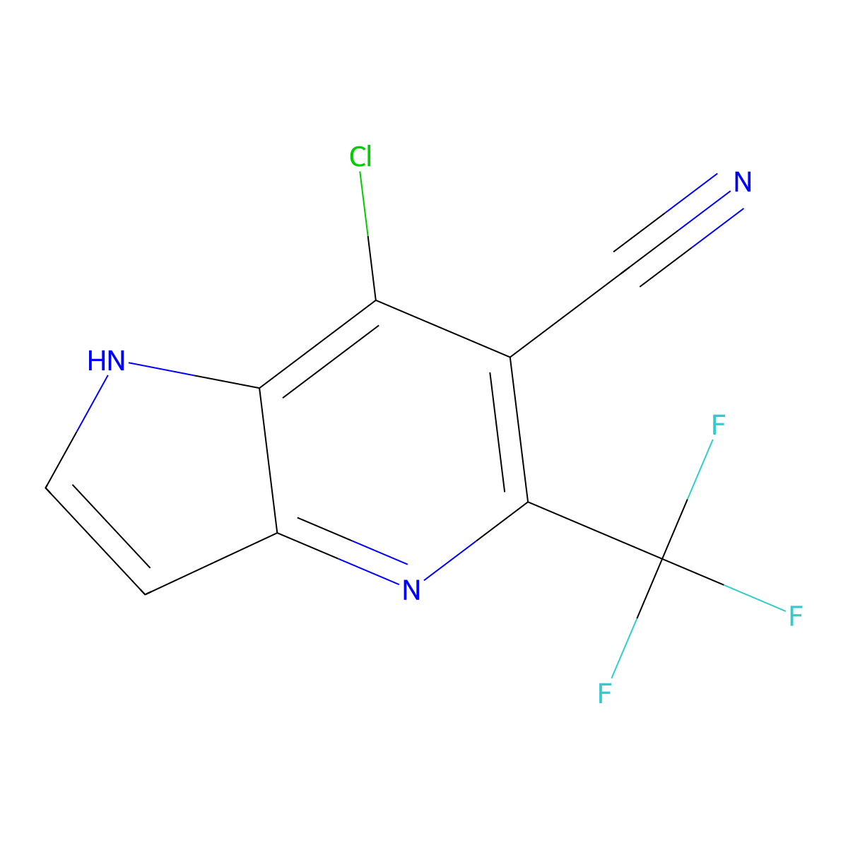 7-chloro-5-(trifluoromethyl)-1H-pyrrolo[3r2-b]pyridine-6-carbonitrile molecular structure, CAS 2134113-85-0