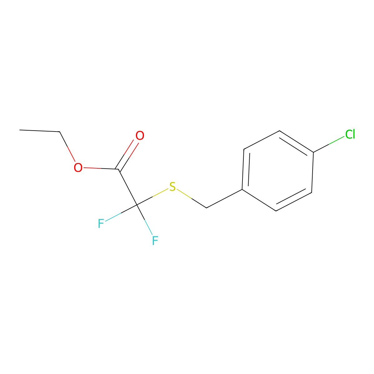 Ethyl 2-{[(4-chlorophenyl)methyl]sulfanyl}-2,2-difluoroacetate molecular structure, CAS 2134222-62-9