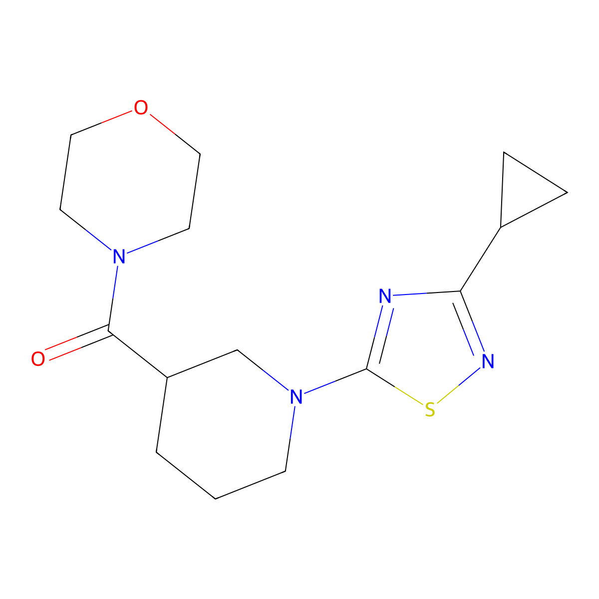 4-[1-(3-Cyclopropyl-1,2,4-thiadiazol-5-yl)piperidine-3-carbonyl]morpholine molecular structure, CAS 2134440-04-1