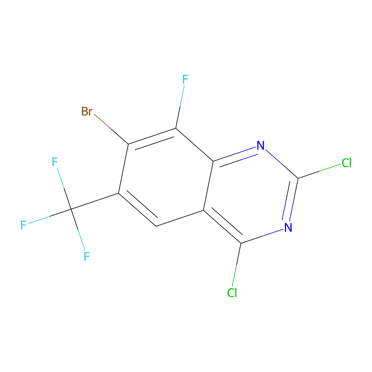 7-Bromo-2,4-dichloro-8-fluoro-6-(trifluoromethyl)quinazoline molecular structure, CAS 2134618-53-2