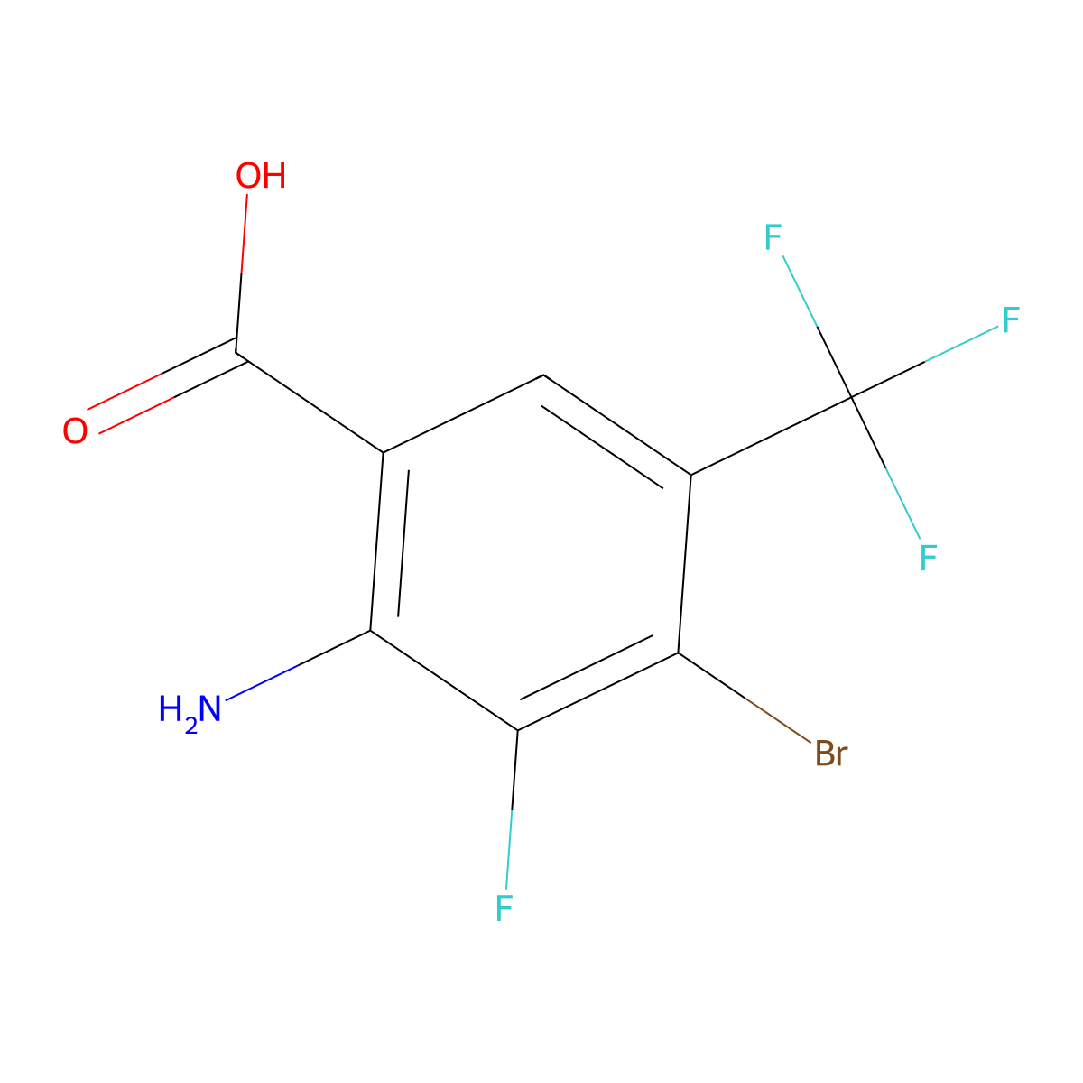 2-Amino-4-bromo-3-fluoro-5-(trifluoromethyl)benzoic acid molecular structure, CAS 2134633-62-6