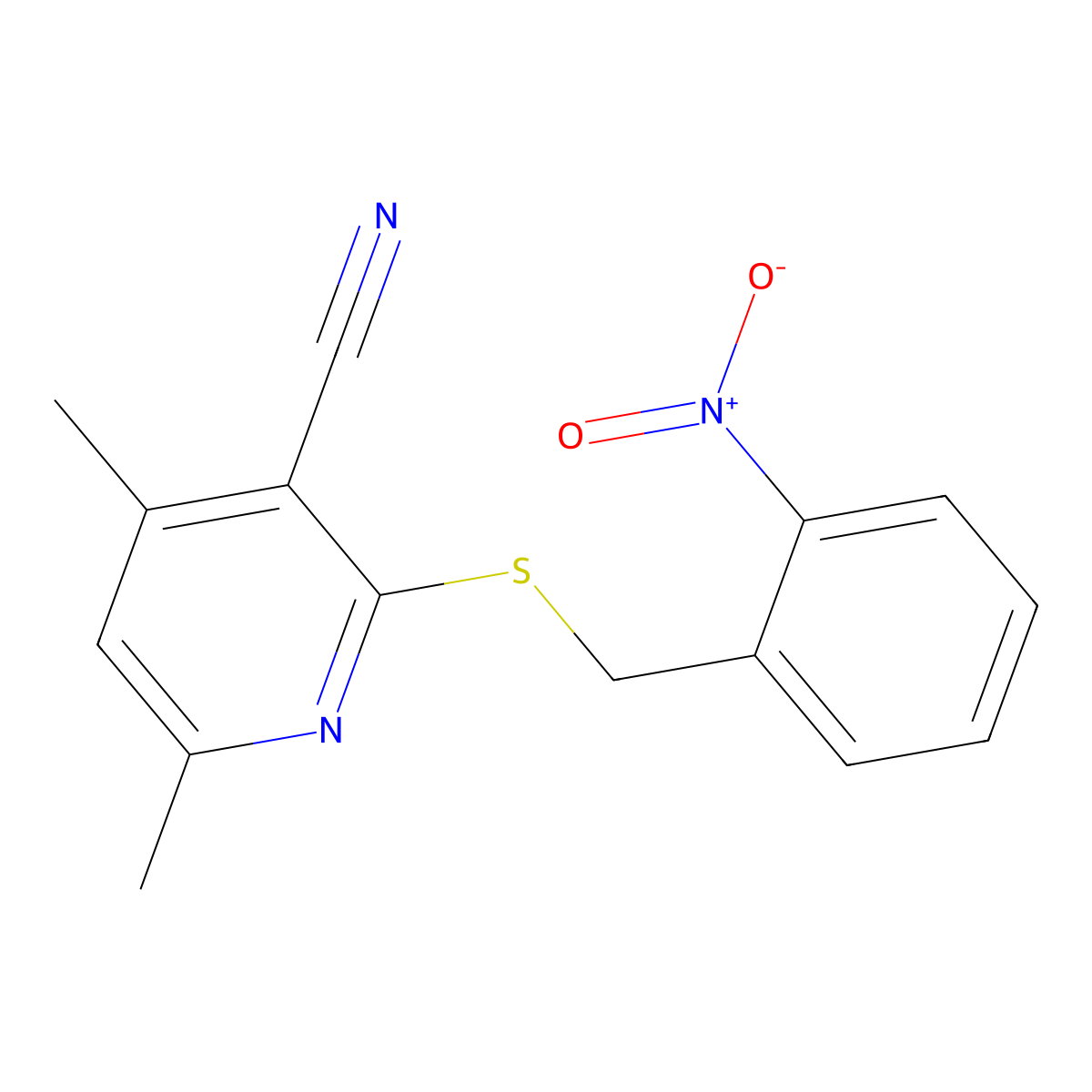 4,6-Dimethyl-2-[(2-nitrophenyl)methylsulfanyl]pyridine-3-carbonitrile molecular structure, CAS 213481-47-1