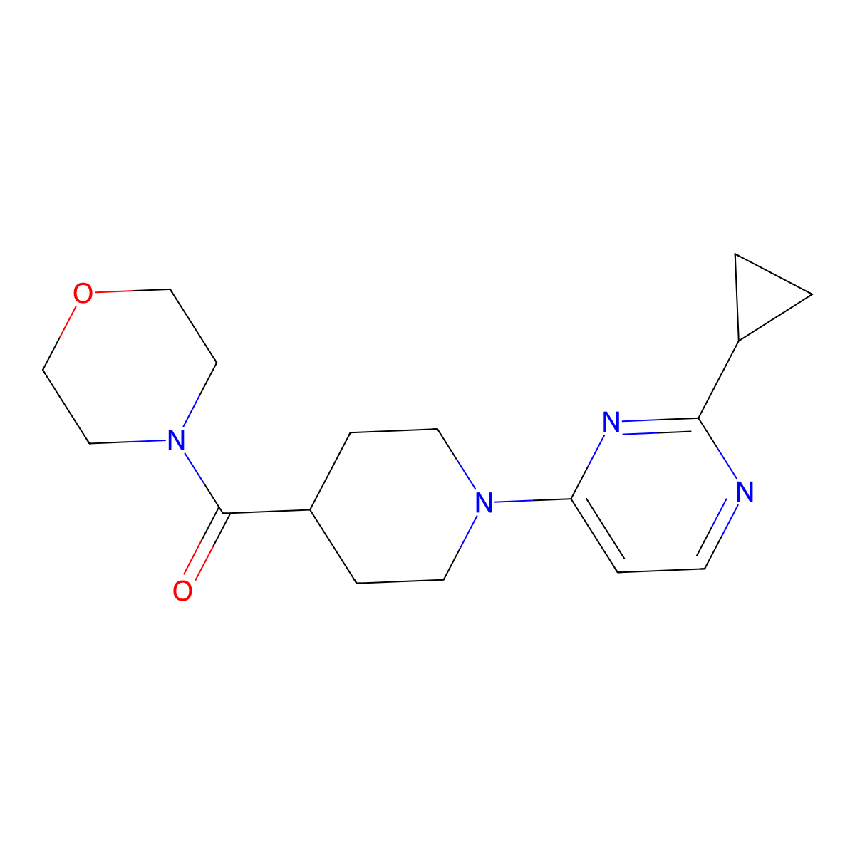 4-[1-(2-Cyclopropylpyrimidin-4-yl)piperidine-4-carbonyl]morpholine molecular structure, CAS 2135015-49-3