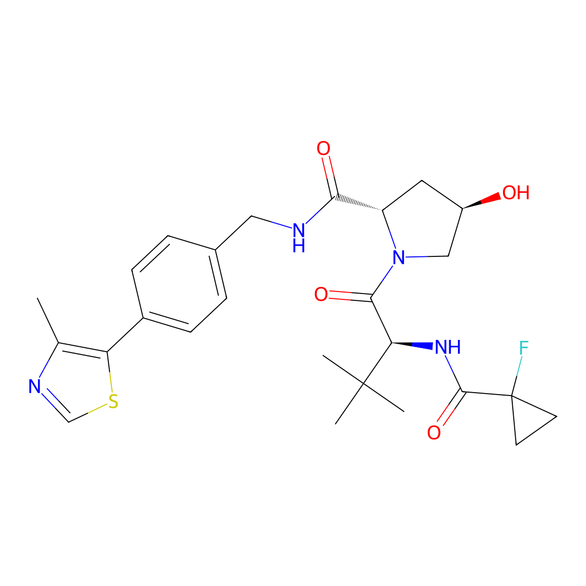 N-[(1-Fluorocyclopropyl)carbonyl]-3-Methyl-L-Valyl-(4r)-4-Hydroxy-N-[4-(4-Methyl-1,3-Thiazol-5-Yl)benzyl]-L-Prolinamide molecular structure, CAS 2135318-53-3