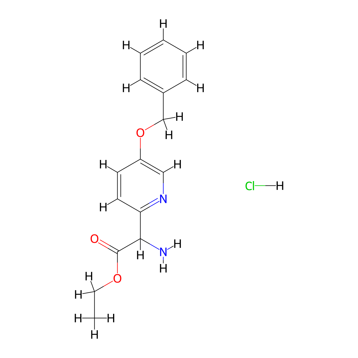 Ethyl 2-amino-2-(5-(benzyloxy)pyridin-2-YL)acetate hcl molecular structure, CAS 2135331-19-8