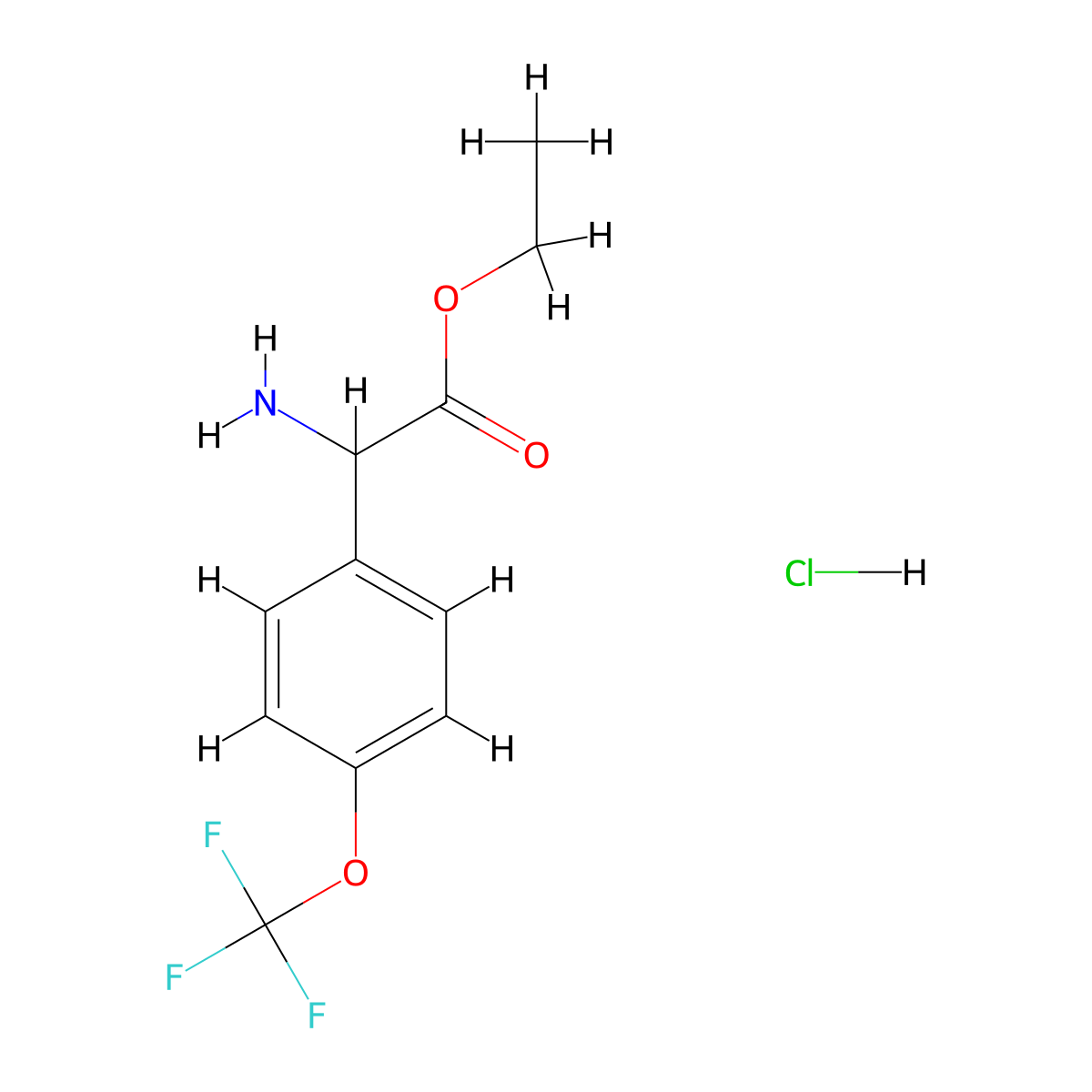 Ethyl 2-amino-2-(4-(trifluoromethoxy)phenyl)acetate hcl molecular structure, CAS 2135331-20-1