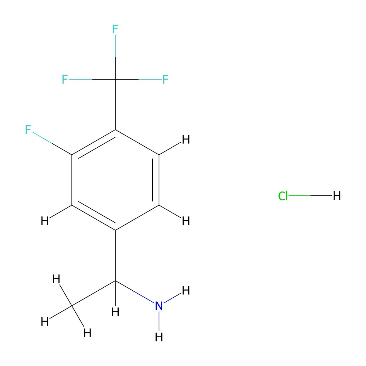 1-(3-Fluoro-4-(trifluoromethyl)phenyl)ethan-1-amine hcl molecular structure, CAS 2135331-31-4
