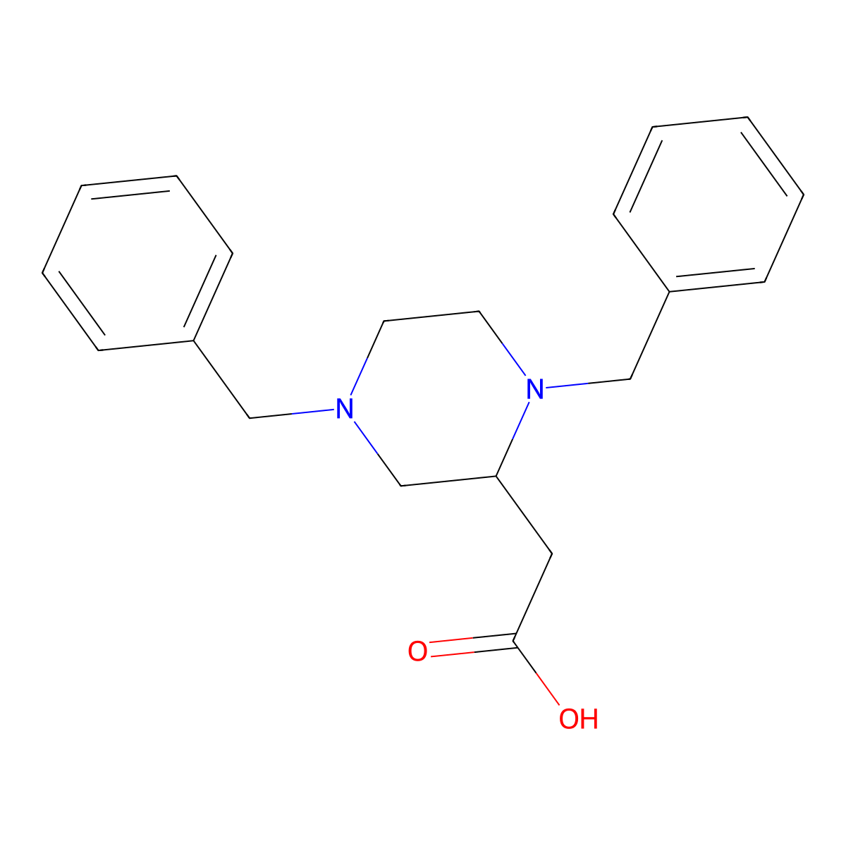 2-(1,4-Dibenzylpiperazin-2-yl)acetic acid molecular structure, CAS 2135331-35-8