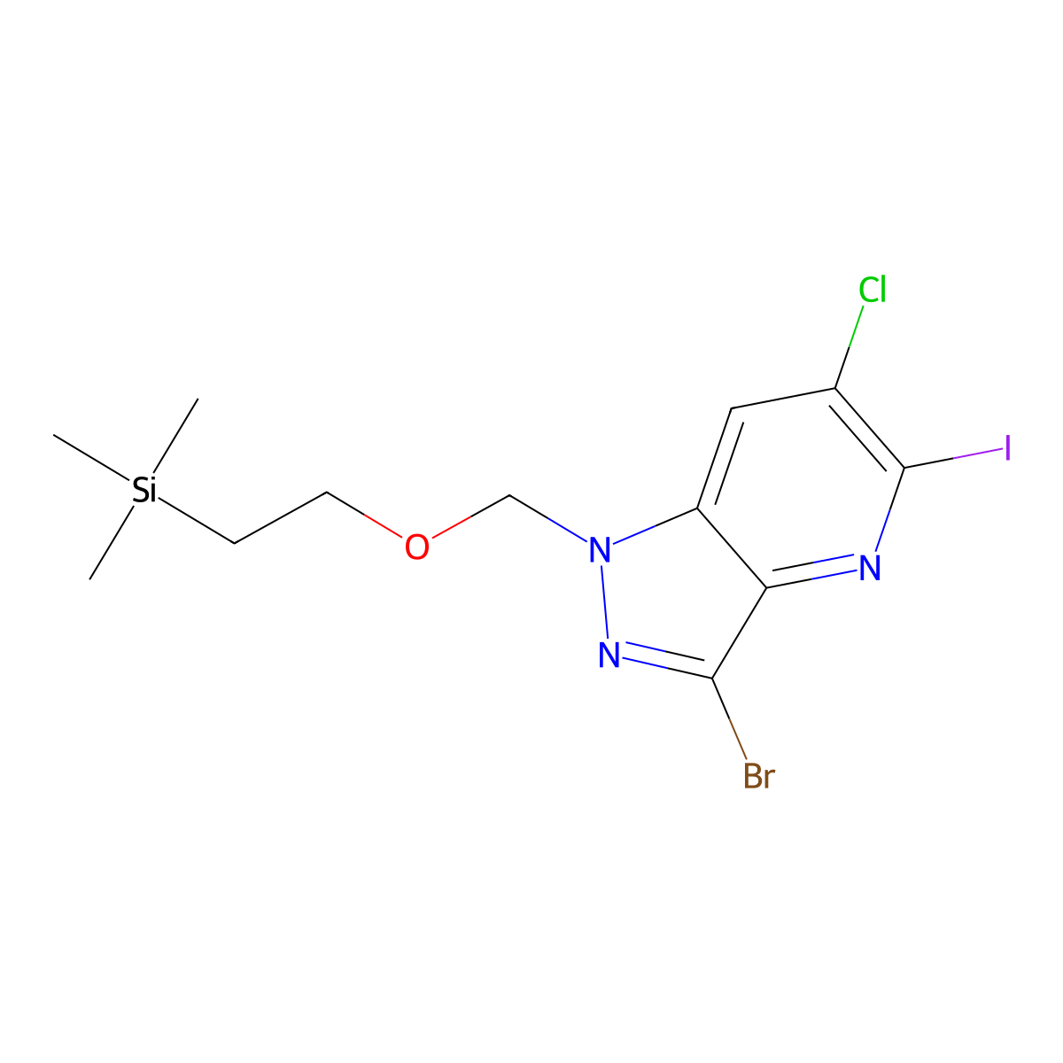 3-Bromo-6-chloro-5-iodo-1-((2-(trimethylsilyl)ethoxy)methyl)-1H-pyrazolo[4,3-B]pyridine molecular structure, CAS 2135331-36-9