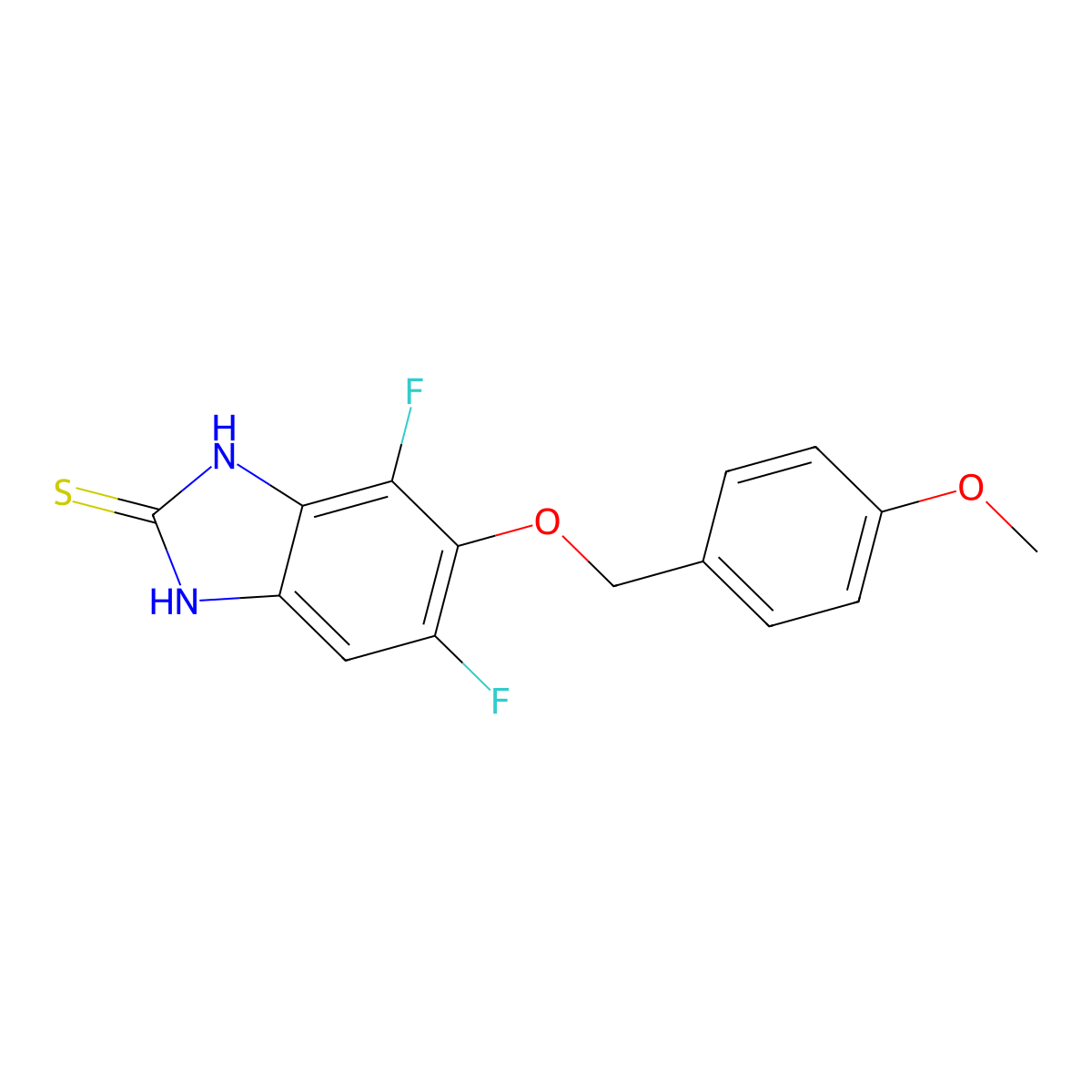 4,6-Difluoro-5-((4-methoxybenzyl)oxy)-1,3-dihydro-2H-benzo[D]imidazole-2-thione molecular structure, CAS 2135331-48-3