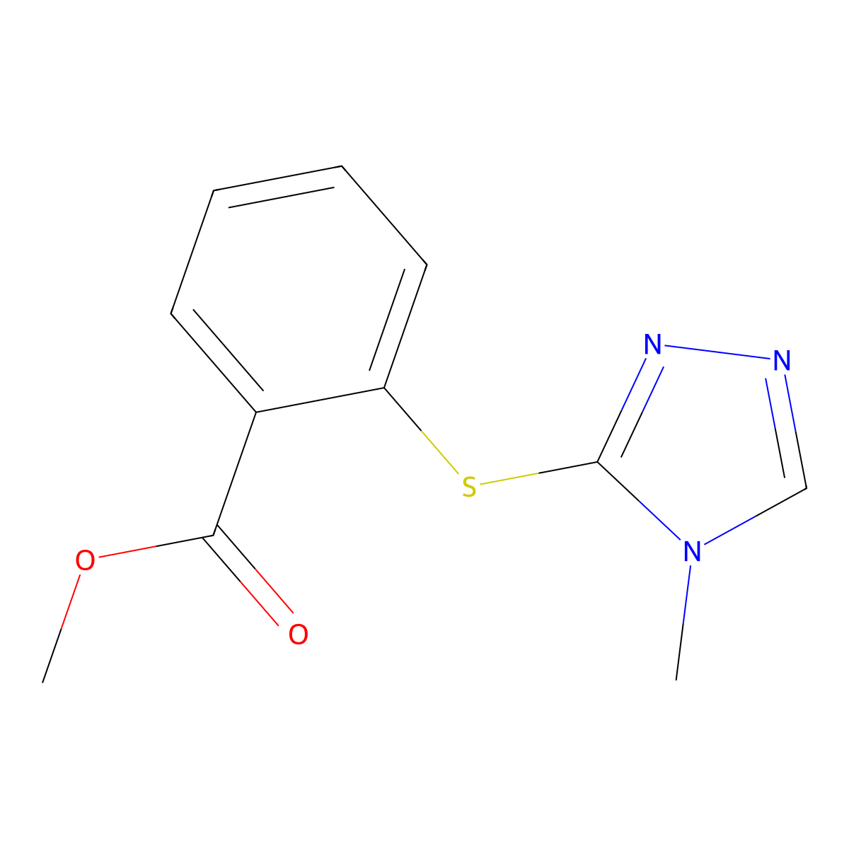 Methyl 2-((4-methyl-4H-1,2,4-triazol-3-YL)thio)benzoate molecular structure, CAS 2135331-52-9