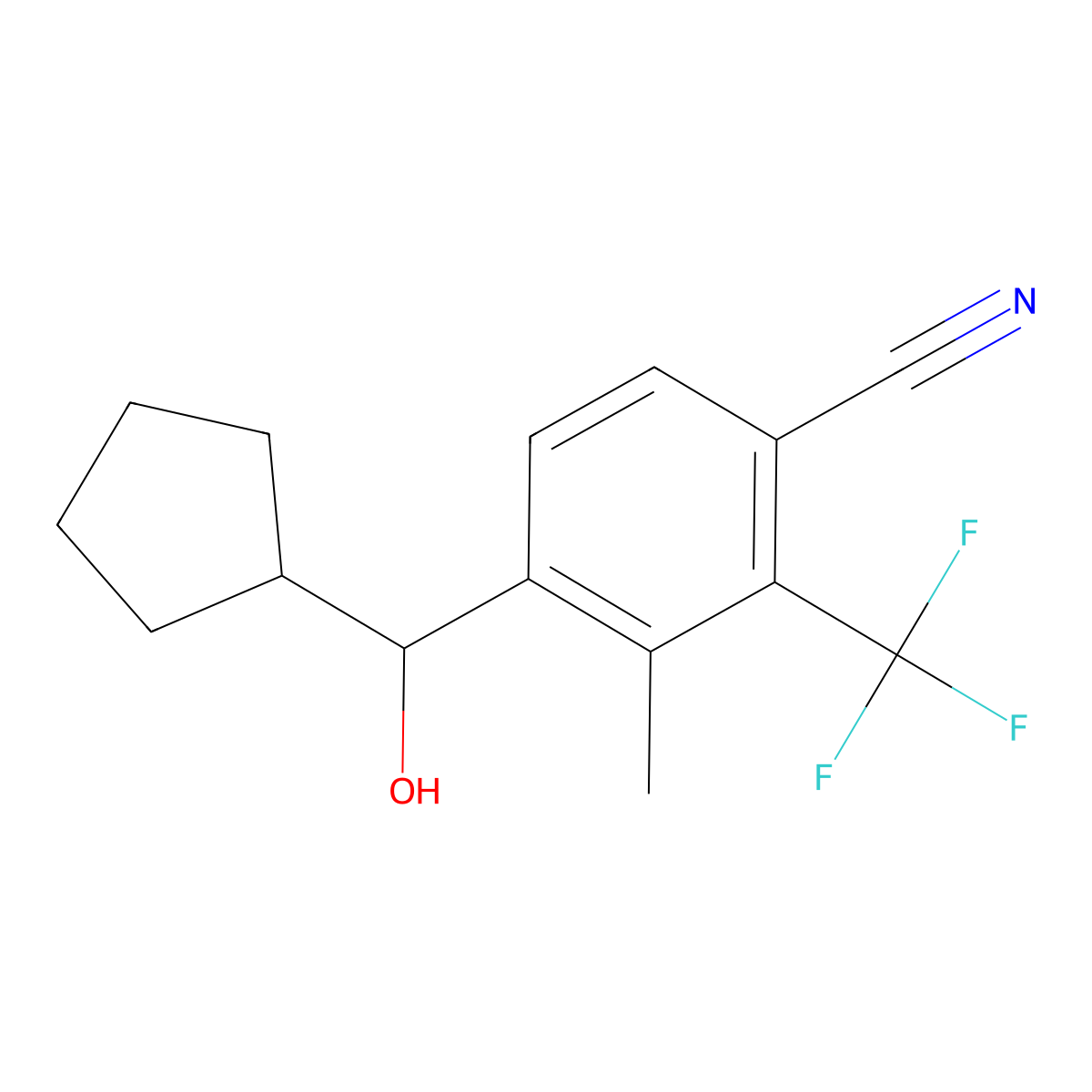 4-(Cyclopentyl(hydroxy)methyl)-3-methyl-2-(trifluoromethyl)benzonitrile molecular structure, CAS 2135331-95-0