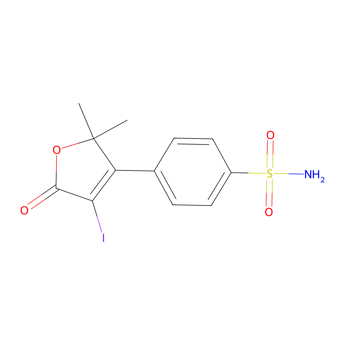 4-(4-Iodo-2,2-dimethyl-5-oxo-2,5-dihydrofuran-3-YL)benzenesulfonamide molecular structure, CAS 2135332-03-3