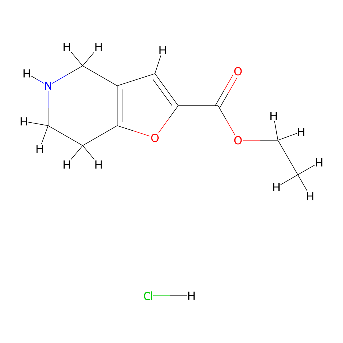 Ethyl 4,5,6,7-tetrahydrofuro[3,2-C]pyridine-2-carboxylate hcl molecular structure, CAS 2135332-16-8