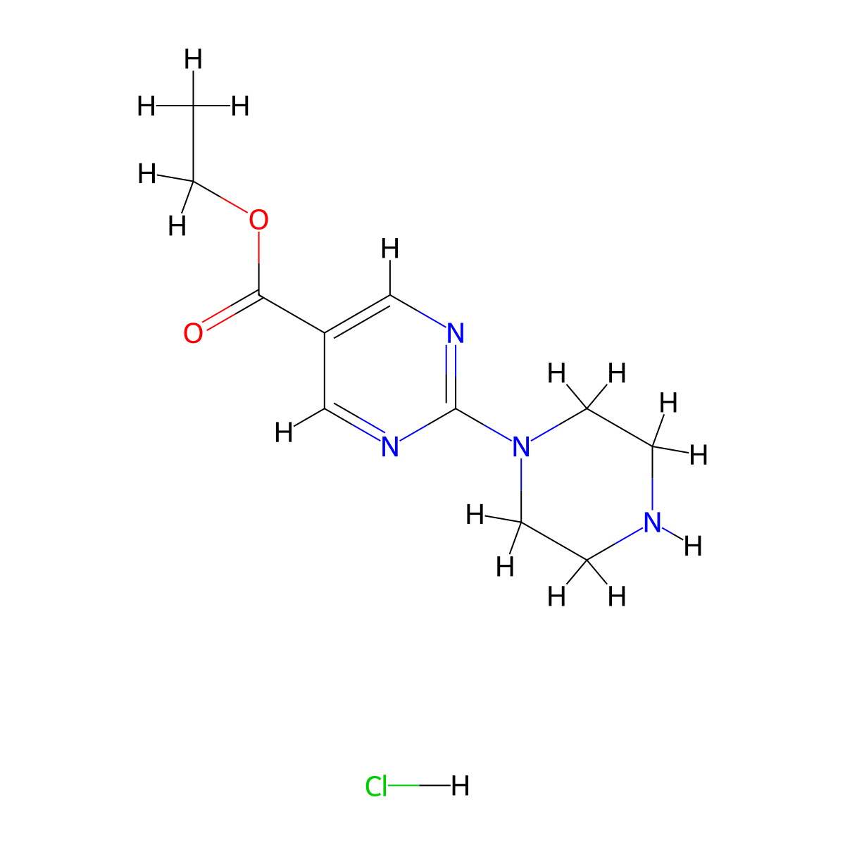 Ethyl 2-(piperazin-1-yl)pyrimidine-5-carboxylate hydrochloride molecular structure, CAS 2135332-19-1