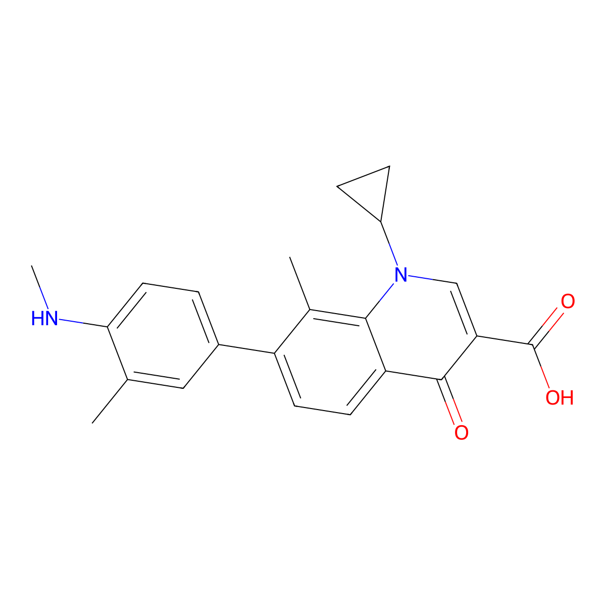 1-Cyclopropyl-8-methyl-7-(3-methyl-4-(methylamino)phenyl)-4-oxo-1,4-dihydroquinoline-3-carboxylic acid molecular structure, CAS 2135332-70-4