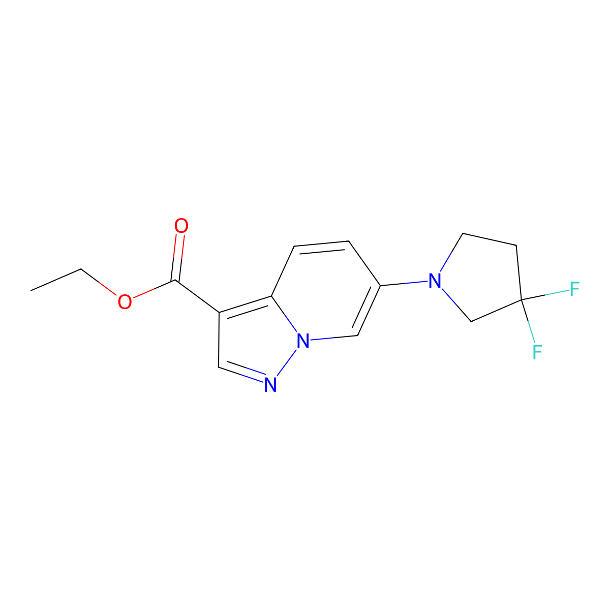 Ethyl 6-(3,3-difluoropyrrolidin-1-YL)pyrazolo[1,5-A]pyridine-3-carboxylate molecular structure, CAS 2135332-80-6
