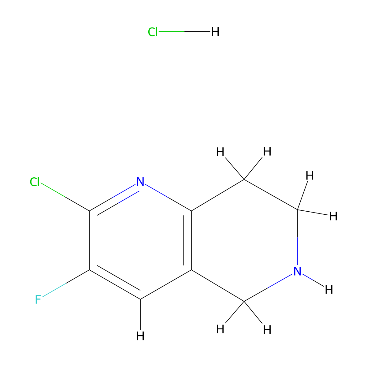 2-Chloro-3-fluoro-5,6,7,8-tetrahydro-1,6-naphthyridine hcl molecular structure, CAS 2135332-97-5