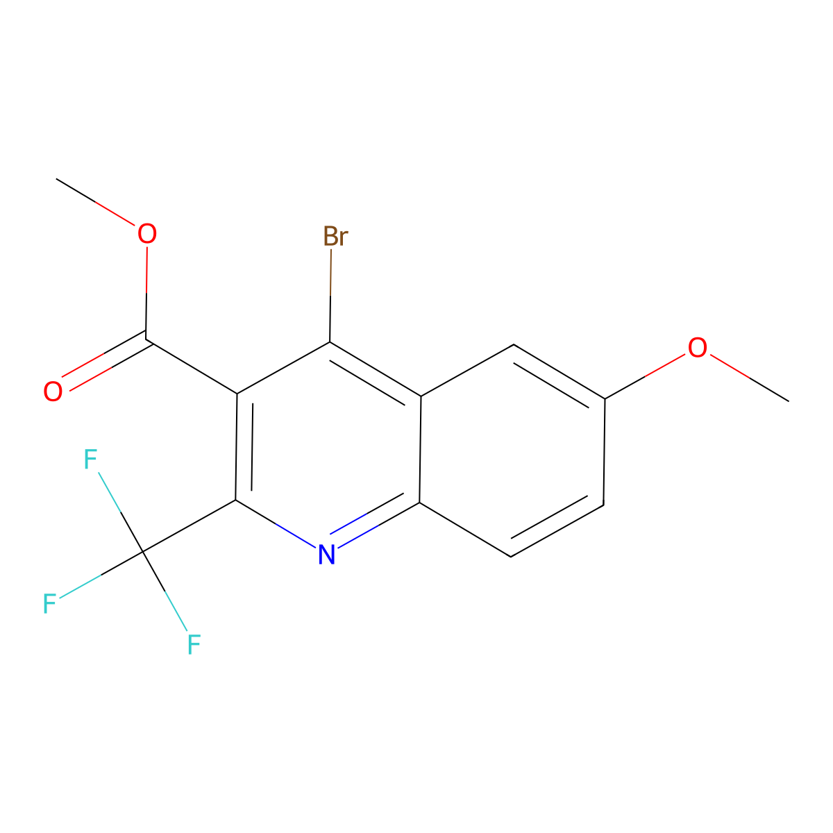 Methyl 4-bromo-6-methoxy-2-(trifluoromethyl)quinoline-3-carboxylate molecular structure, CAS 2135332-98-6